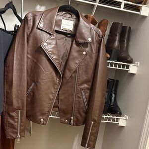 Anthropologie chocolate brown faux leather jacket, size M